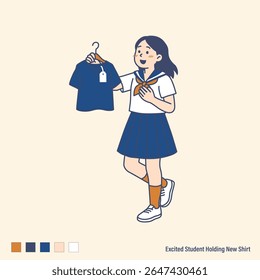 Empolgado estudante comprando e segurando nova camisa