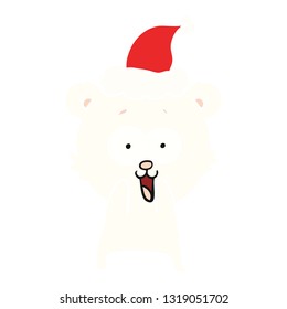 excited teddy bear hand drawn flat color illustration of a wearing santa hat
