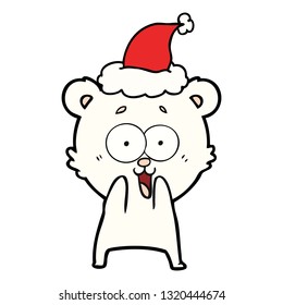 excited teddy bear hand drawn line drawing of a wearing santa hat