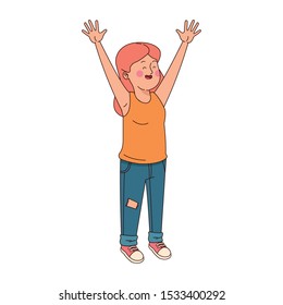 excited teen girl standing icon over white background, vector illustration