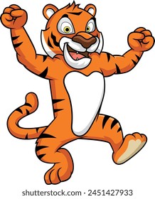 Excited tiger mascot dancing vector illustration