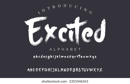 Excited vector brush style font, alphabet, typeface, typography. Global swatches.