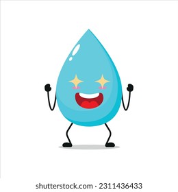 excited water drop with shiny eyes. aqua activity vector illustration flat design.