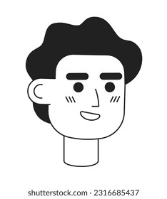 Excited wavy haired male employee monochrome flat linear character head. Feeling energized. Editable outline hand drawn human face icon. 2D cartoon spot vector avatar illustration for animation