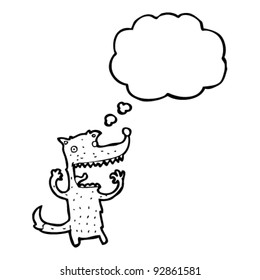 excited wolf cartoon with thought bubble