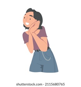 Excited Woman Character Looking at Someone Demonstrating Attention Vector Illustration