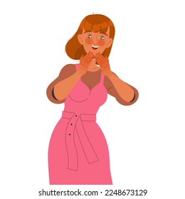 Excited Woman Character Looking at Someone Demonstrating Attention Vector Illustration