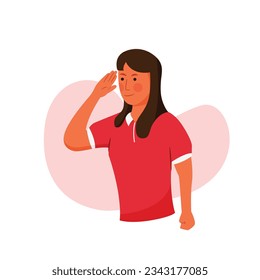 Excited woman saluting to the flag celebrating Indonesian independence day