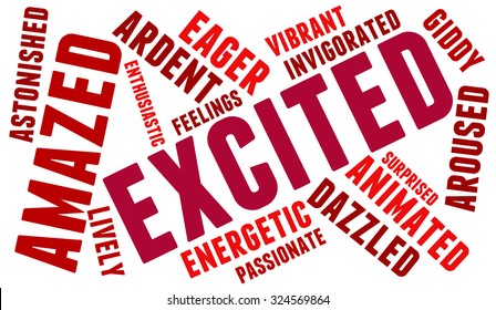 Excited word cloud on a white background. 