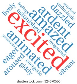 Excited word cloud on a white background. 
