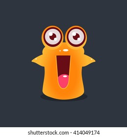 Excited Yellow Alien Cute Childish Flat Vector Bright Color Drawing Isolated On Dark Background