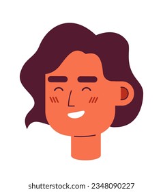 Mujer caucásica joven emocionada con la cabeza corta de cabello semi plana vectorial. Icono de avatar de caricatura editable. Enfrentar la emoción. Ilustración de puntos coloridos para diseño gráfico web, animación