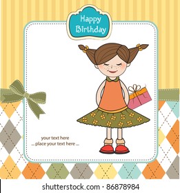excited young girl she hide a special gift