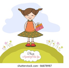 excited young girl she hide a special gift