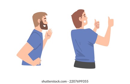 Excited young men followers looking at someone with admiration cartoon vector illustration