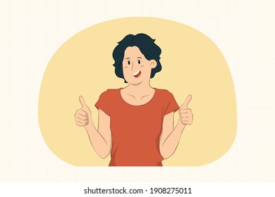Excited young woman showing thumb up concept for banner, poster, website, etc.