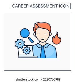 Excitement color icon. High enthusiasm at work. Motivation for self-improvement and career growth. Career assessment concept. Isolated vector illustration 