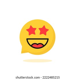 excitement emoticon like yellow speech bubble. flat cartoon trend modern logotype design web element isolated on white background. concept of happy and funny emoji pictogram