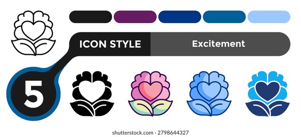 Excitement icon for representing heightened emotional states, stimulation, and positive engagement in mental response visuals. Line, Filled, Color, Blue, Dualtone style.