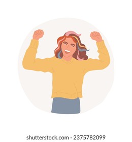 Excitement isolated cartoon vector illustration. Happy teenager feeling winner, overjoyed motivated girl, social skill, teen showing emotion, adolescent excitement mood vector cartoon.