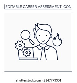 Excitement line icon. High enthusiasm at work. Motivation for self-improvement and career growth. Career assessment concept. Isolated vector illustration. Editable stroke