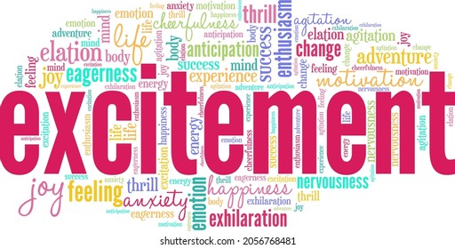 Excitement vector illustration word cloud isolated on white background.