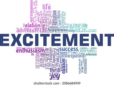 Excitement vector illustration word cloud isolated on white background.