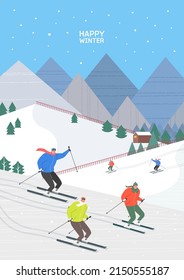 Exciting and beautiful winter travel illustration