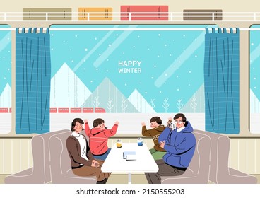 Exciting and beautiful winter travel illustration