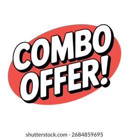 Combo emocionante oferta anunciada em voz alta com texto branco em negrito na forma oval vermelha