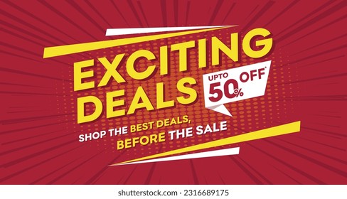 Exciting Deals, Logo Unit, Sale Poster, Web banner, Online Sale, E Commerce Vector Template Design