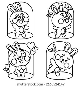 Exciting Energetic Bunny Character Coloring Book Illustration Asset