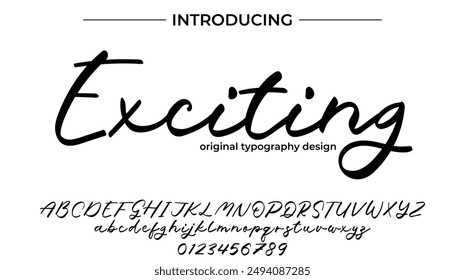 Emocionante fuente Pincel elegante pintado en mayúsculas letras de Vector, alfabeto, tipo de letra
