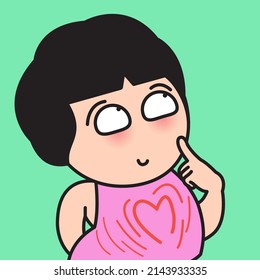 Exciting Girl With Her Shy Blush Face Concept Card Character illustration