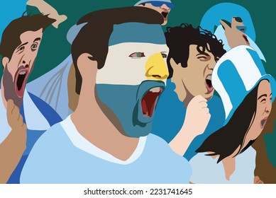 exciting goal expression of football and soccer fans with doodles on their faces