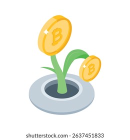 An exciting isometric style icon of bitcoin investment