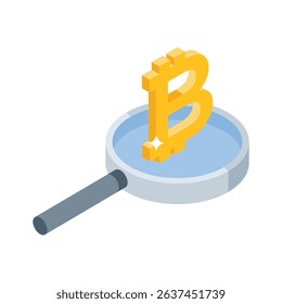 An exciting isometric style icon showing bitcoin search activity