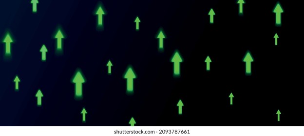 Exciting multiple green arrows going up, web design with glitch concept and vector. Stock and positive data flow, Bright color. Technology art for flyer, print and poster