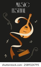 Exciting music festival graphic featuring string instruments and musical notes