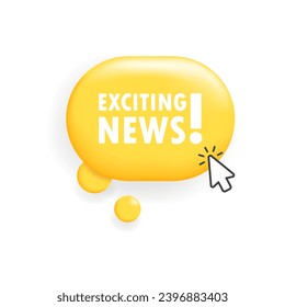 Exciting news button. Flat, yellow, cursor on button, exciting news sign. Vector icon