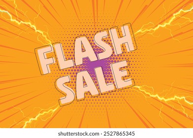 Banner de venda de flash laranja emocionante com efeitos de raios, perfeito para promover descontos por tempo limitado e ofertas especiais. Ideal para promoções de lojas on-line, anúncios de comércio eletrônico, posts de mídias sociais. EPS 10