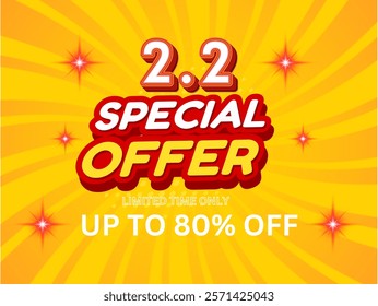 Exciting promotional banner design featuring bold text announcing a special offer with discounts up to 80% off. Bright yellow background and vibrant typography for capturing attention and engaging vie