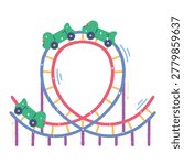 Exciting roller coaster track with carts in motion. Hand drawn.