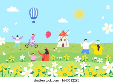 Exciting Spring Picnic Illustration
