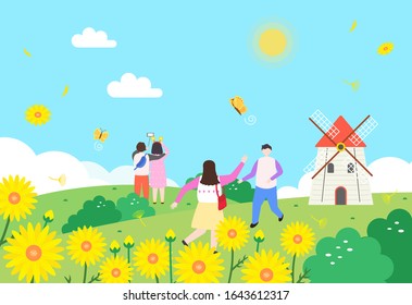 Excitante ilustración de un picnic de primavera 
