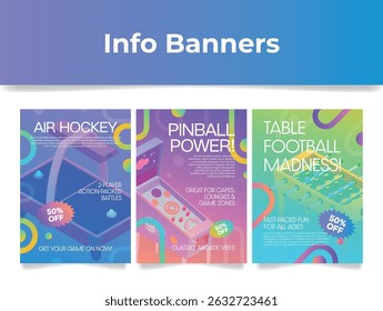 Exciting table game promotional banners showcasing various fun activities at game zones and lounges
