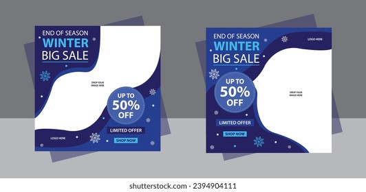 Exciting winter end-of-season big sale social media post, featuring enticing discounts and vibrant visuals, ideal for seasonal shopping finales.