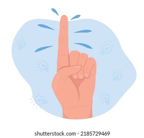 Exclamation 2D vector isolated illustration. Drawing attention flat hand gesture on cartoon background. Recommendation and advice colourful editable scene for mobile, website, presentation