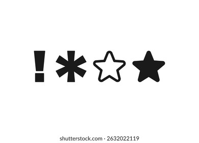 exclamation, asterisk, and star icon and outline unique