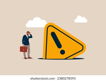 The exclamation attention sign fell into a pit. Danger. Flat vector illustration 